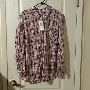 NWT Love Fire Pink Plaid Long sleeve button up shirt NWT 1X & 2X Tunic, flowy